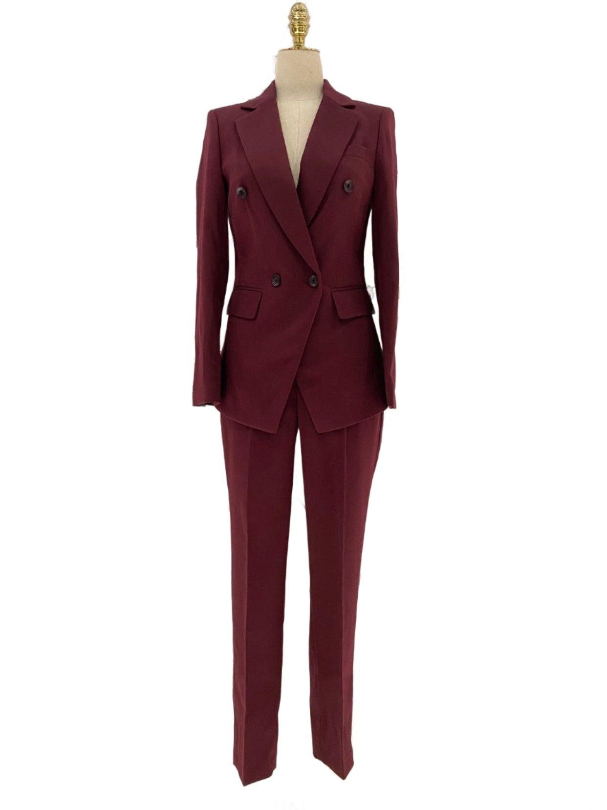 Burgundy Women Pant Suit- Formal Business Trouser Suit - Pantsuit - Guocali