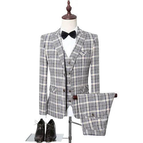 Cali 3-Piece Plaid Suit for Men - Plaid Suit - Guocali