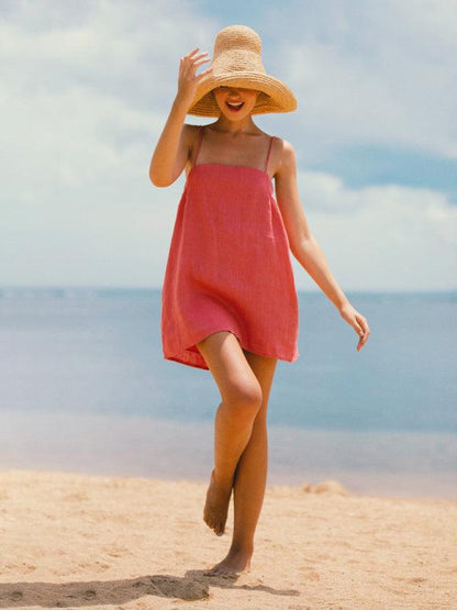 Casual Cotton Linen Suspender Holiday Dress - Holiday Dress - Guocali