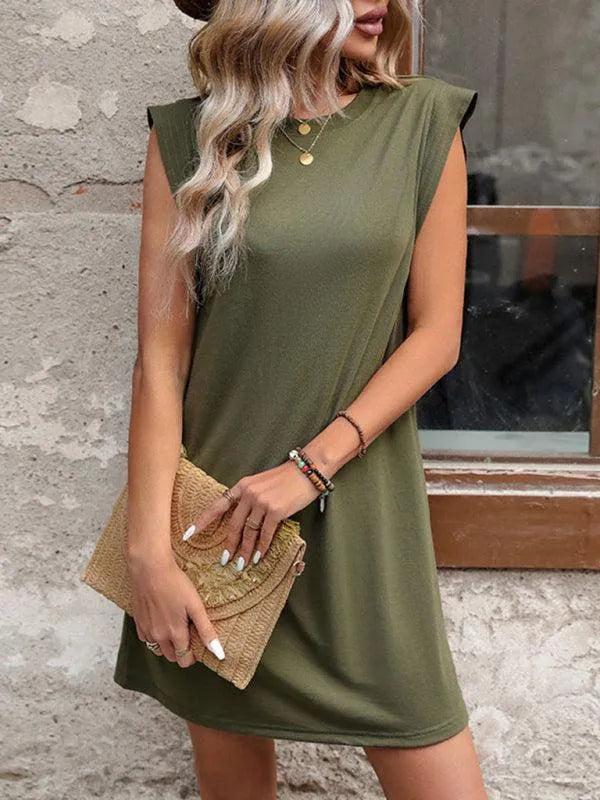 Casual Solid Color Sleeveless T-Shirt Dress -Guocali