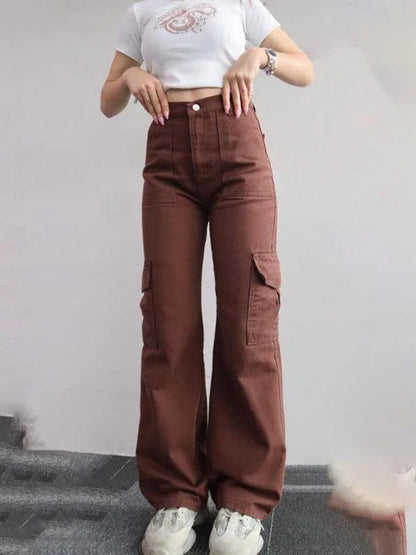 Casual Women Cargo Pants – Mid Rise Button Front -Guocali