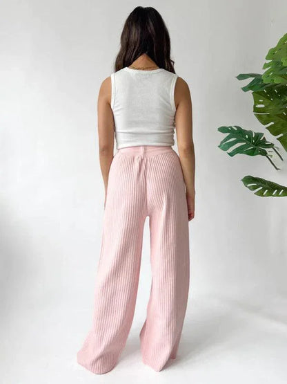 Casual Women's Trousers – High Rise Drawstring Fit -Guocali