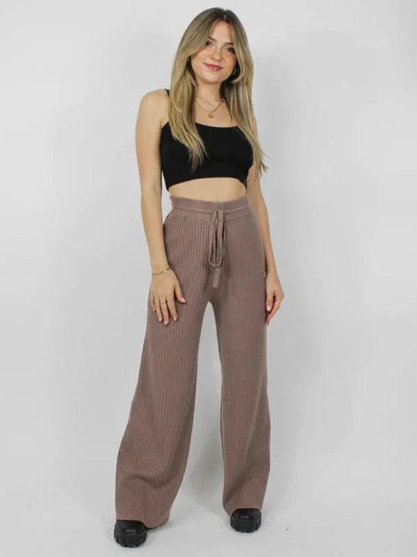 Casual Women's Trousers – High Rise Drawstring Fit -Guocali