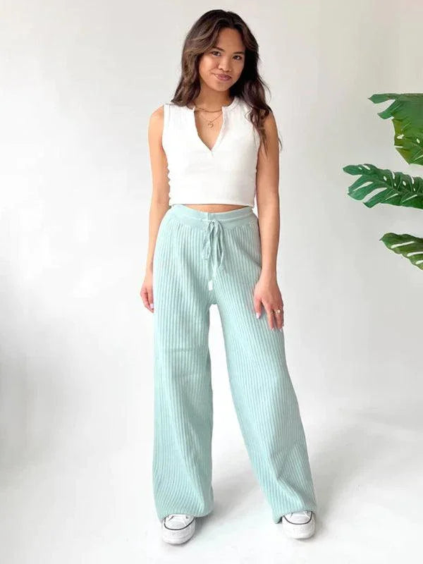 Casual Women's Trousers – High Rise Drawstring Fit -Guocali
