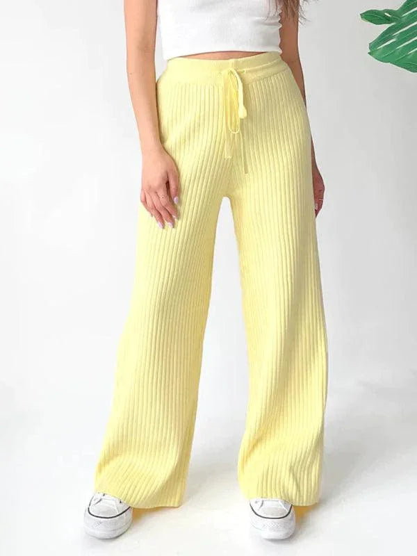 Casual Women's Trousers – High Rise Drawstring Fit -Guocali
