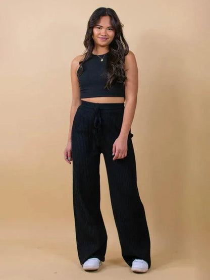 Casual Women's Trousers – High Rise Drawstring Fit -Guocali