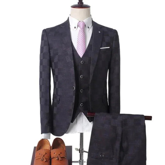 Checked Men's Suit - Slim Fit Business Style - 2 & 3-Piece -Guocali