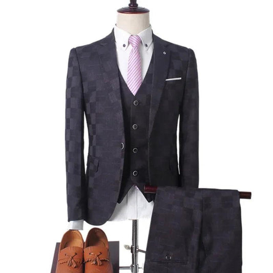 Checked Men's Suit - Slim Fit Business Style - 2 & 3-Piece - Checked Suit - Guocali