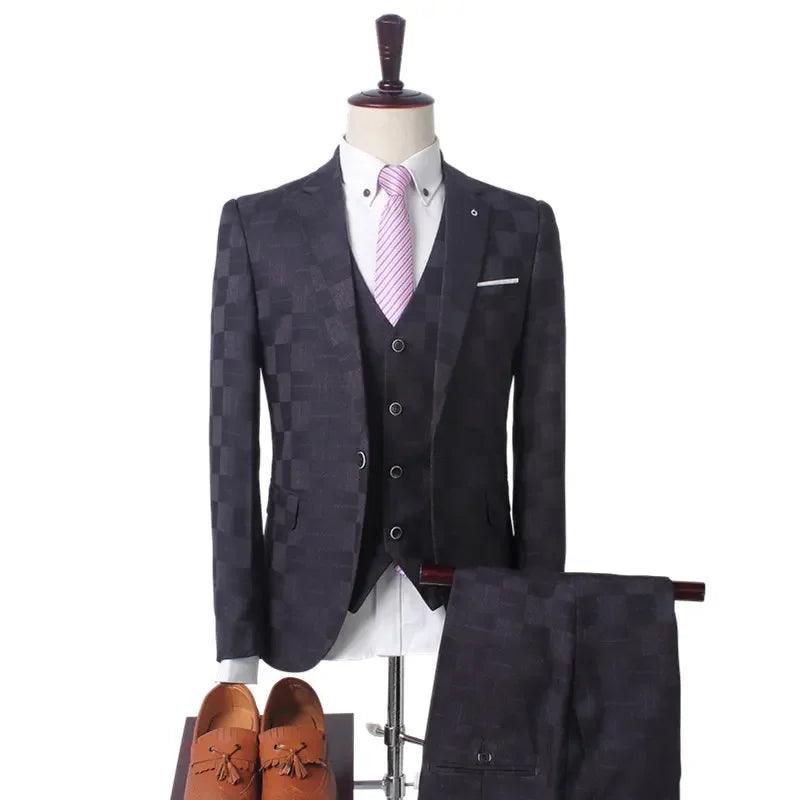 Checked Men's Suit - Slim Fit Business Style - 2 & 3-Piece - Checked Suit - Guocali