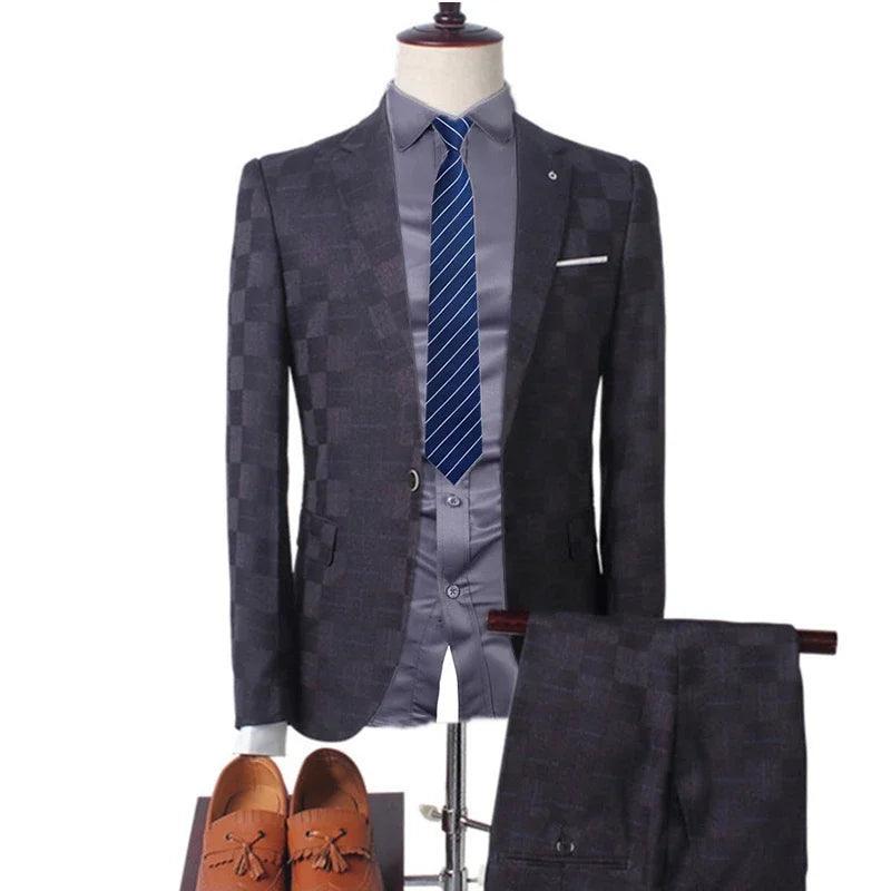 Checked Men's Suit - Slim Fit Business Style - 2 & 3-Piece - Checked Suit - Guocali