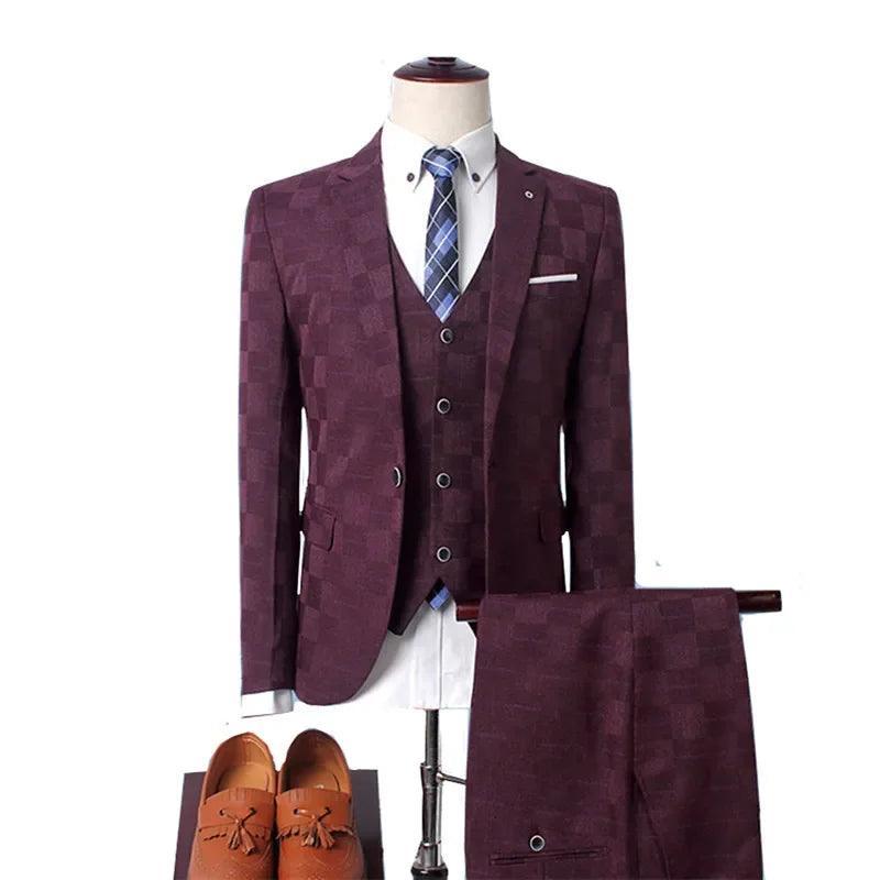 Checked Men Suit - Slim Fit Business Style - Checked Suit - Guocali