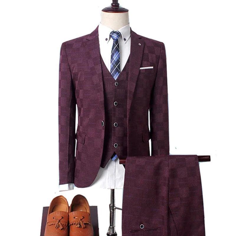 Checked Men Suit - Slim Fit Business Style - Checked Suit - Guocali