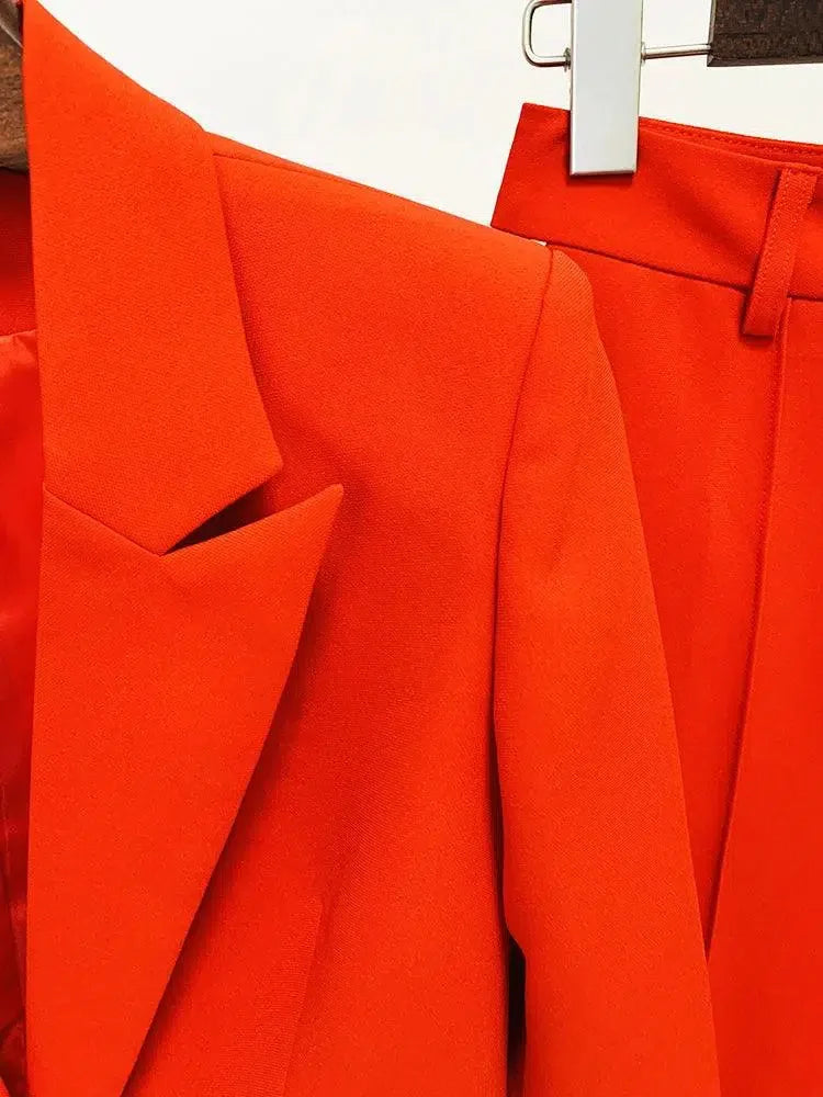 Checkered Block Blazer, Flare Pants Suit -Guocali