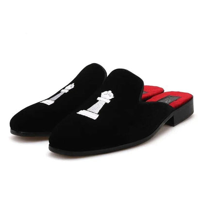 Chess Embroidery Velvet Slip-On Shoes UNISEX - Sandals - Guocali