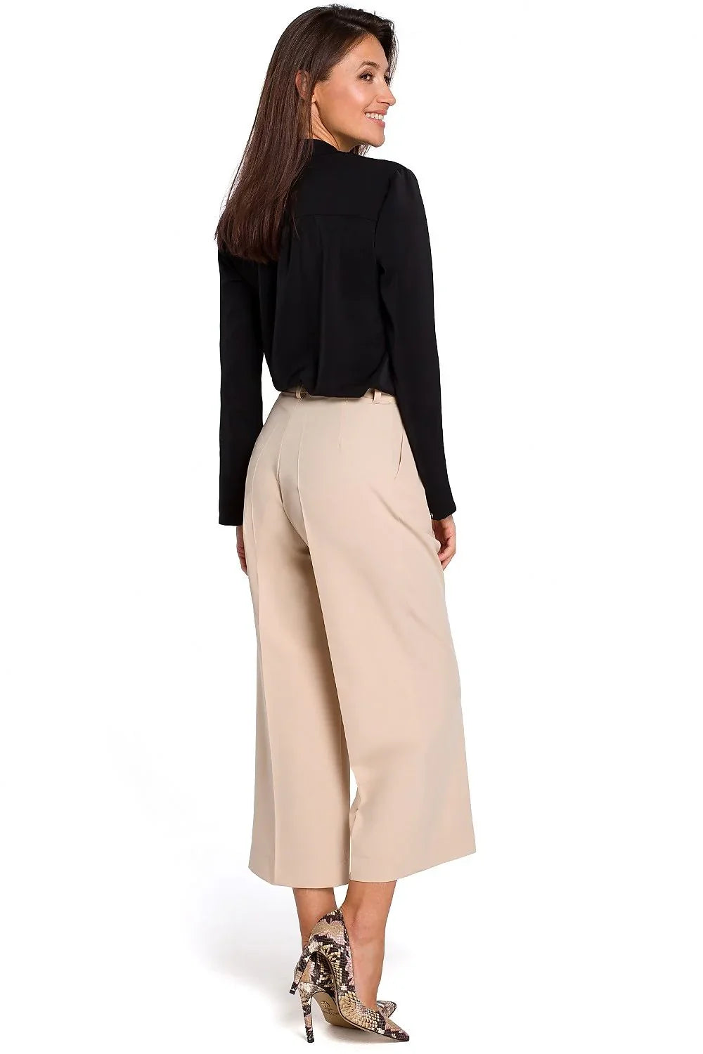 Chic Elegant Professional Women Cropped Wide-Leg Pants – High-Waist Stretchable -Guocali