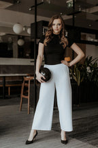 Chic Elegant Women Cropped Wide-Leg Pants – High-Waist Zipper Front