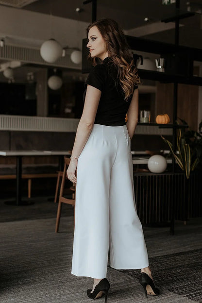 Chic Professional Elegant Women Cropped Wide-Leg Pants – High-Waist Zipper Front -Guocali