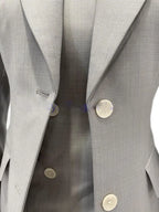 Chic, Professional Women's Pant Suit - Solid Single-Breasted, Light Grey
