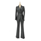 Chic Professional Women's Pant Suit - Striped Double-Breasted