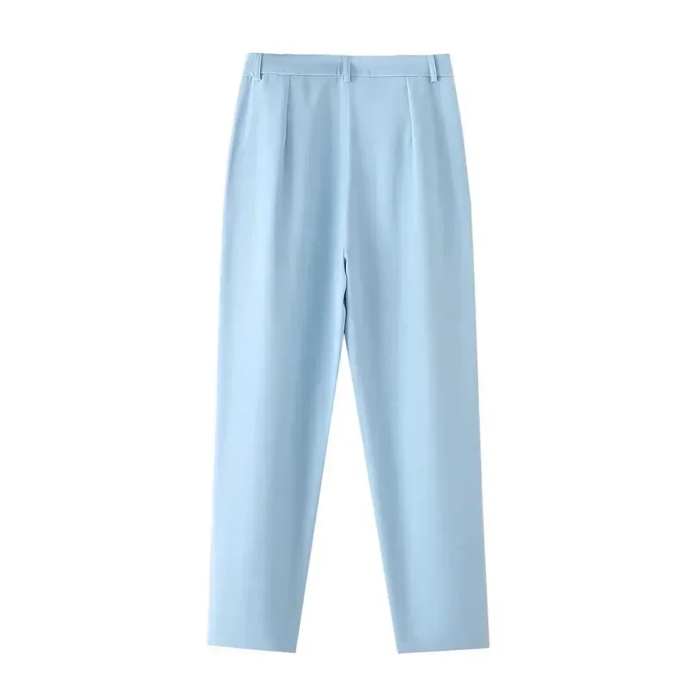 Chic Women's Pant Suit - Solid Single-Breasted