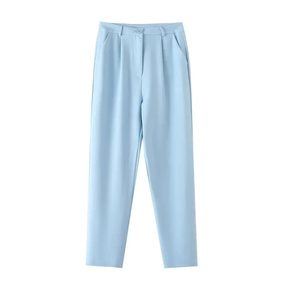 Chic Women's Pant Suit - Solid Single-Breasted