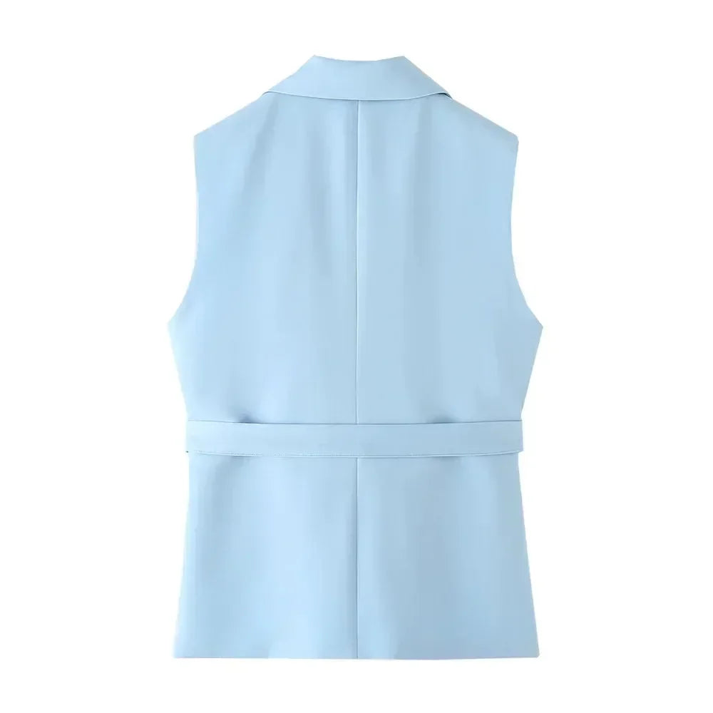 Chic Women's Pant Suit - Solid Single-Breasted