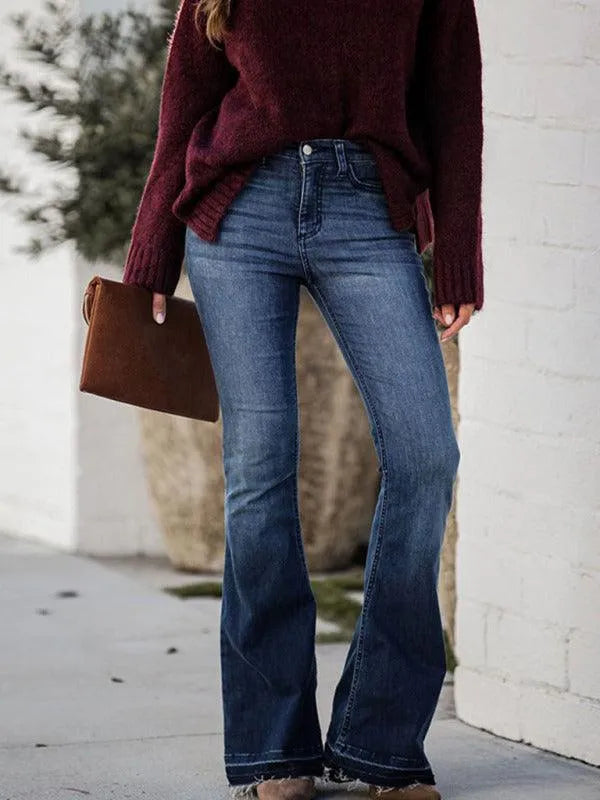 Chic Women Jeans – High-Rise Stretch Raw Hem -Guocali