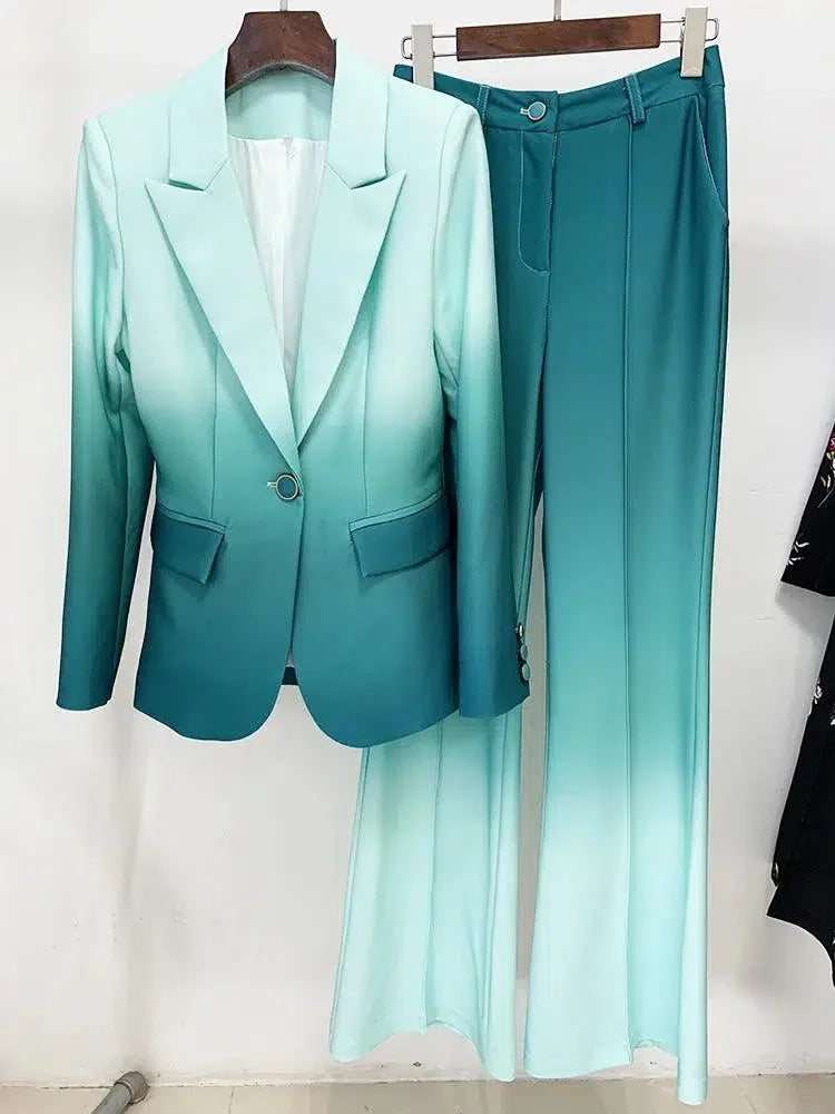 Chic Women's Pant Suit - Gradient Zipper