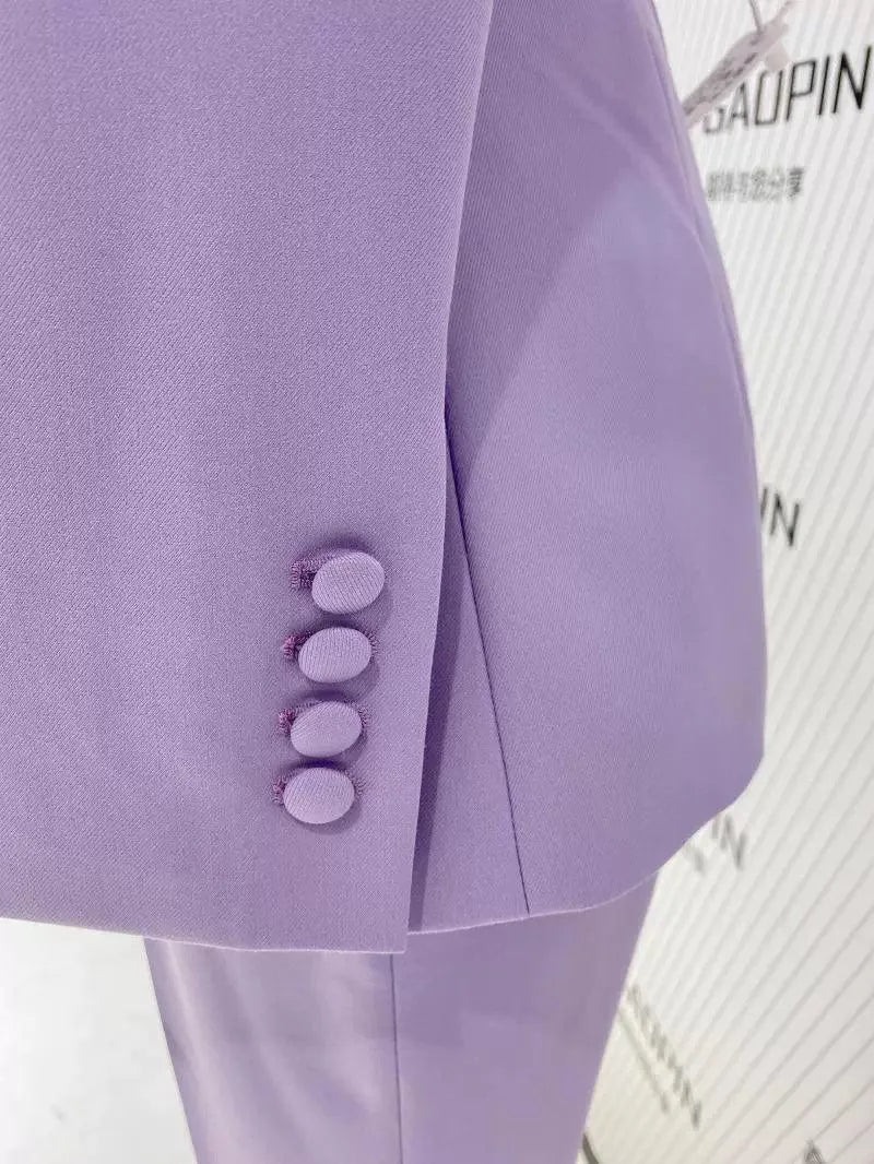 Chic Women's Pant Suit - Solid Double-Breasted