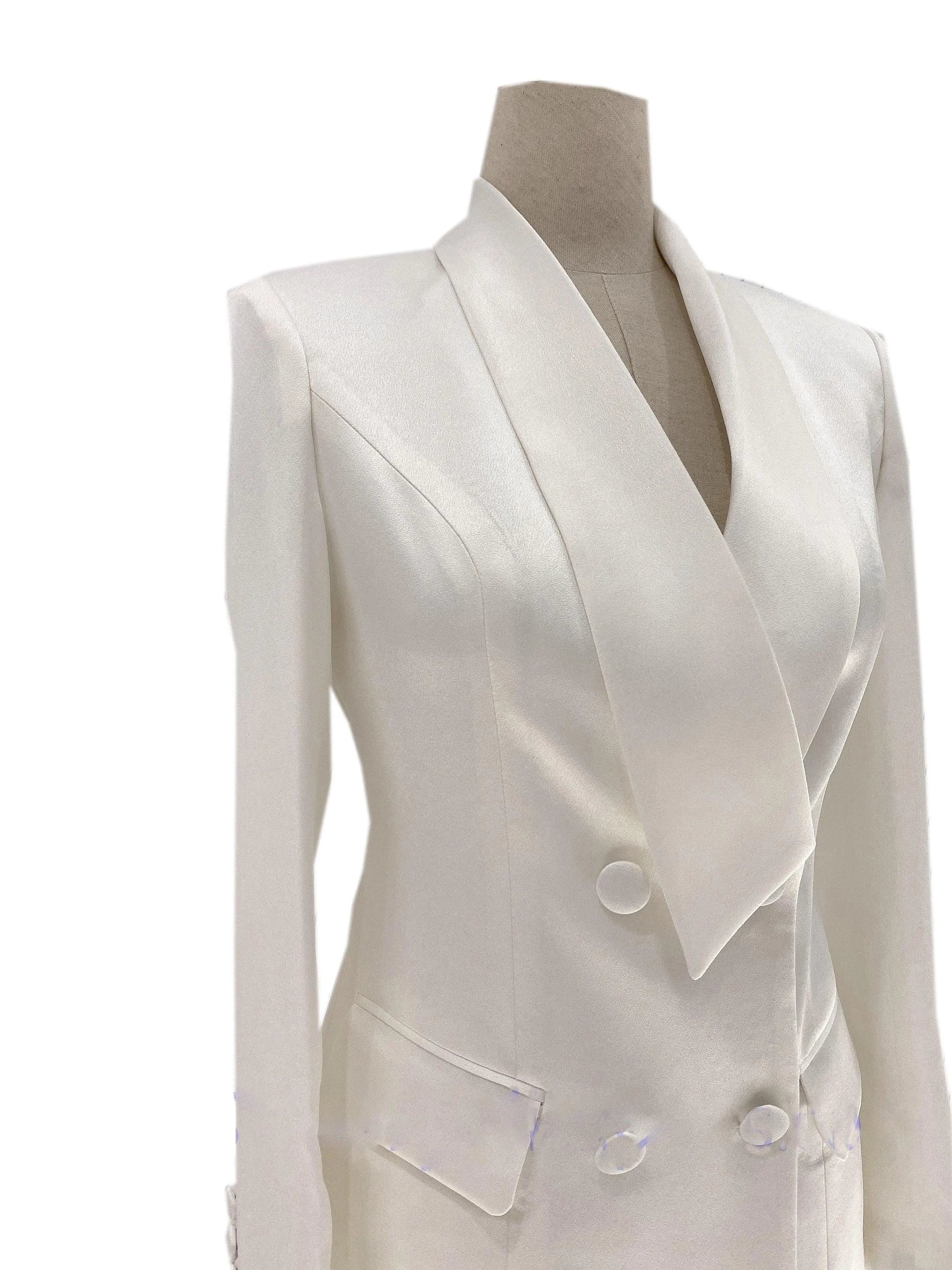 Chic Women's Pant Suit - Solid Double-Breasted, Black
