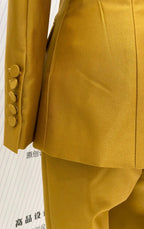 Chic Women's Pant Suit - Solid Double-Breasted - Gold