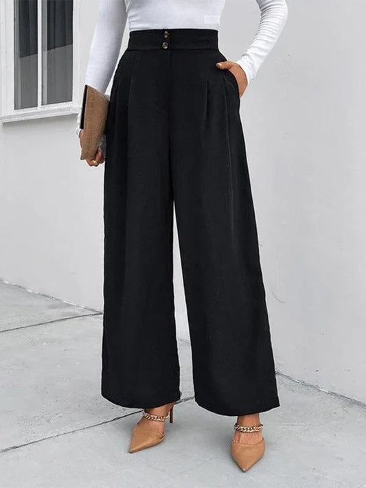 Chic Women Wide Leg Pants – High Rise Elastic -Guocali