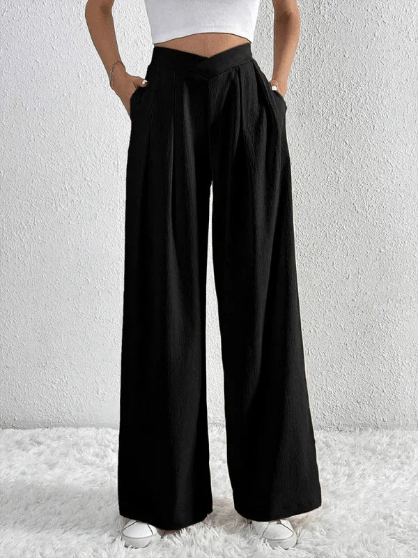 Chic Women Wide Leg Pants – High Rise Pleated -Guocali