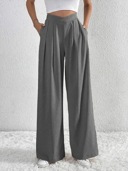 Chic Women Wide Leg Pants – High Rise Pleated -Guocali