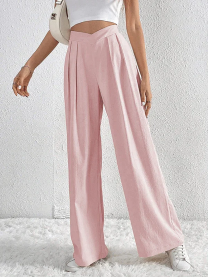 Chic Women Wide Leg Pants – High Rise Pleated -Guocali