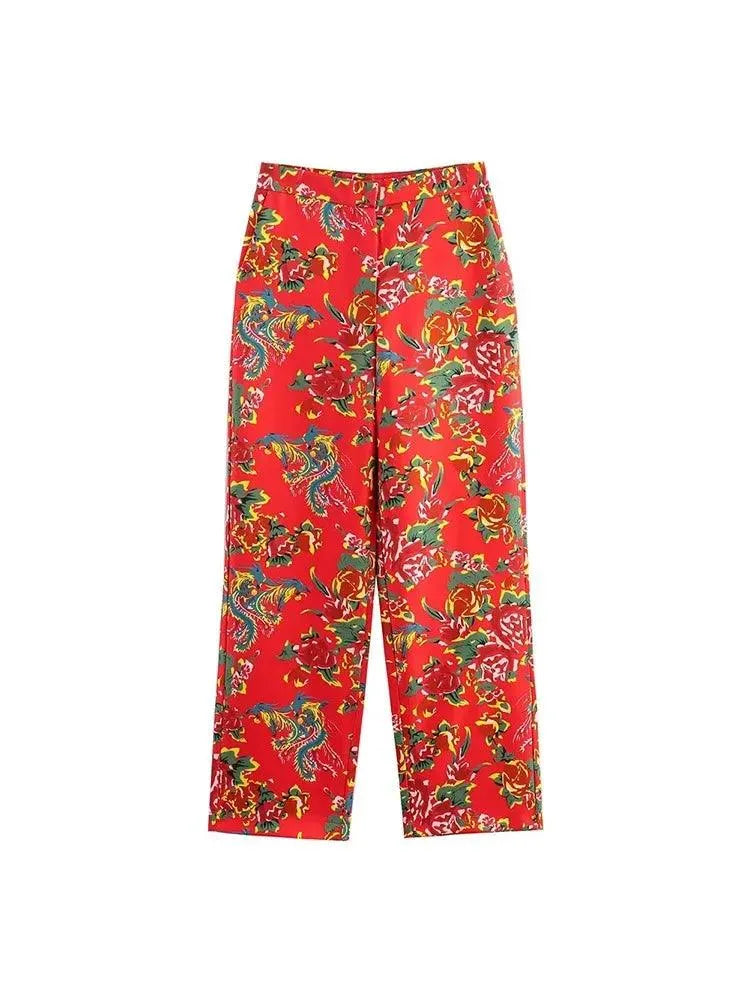 Chic Women Wide Leg Pants – High-Waist Floral -Guocali