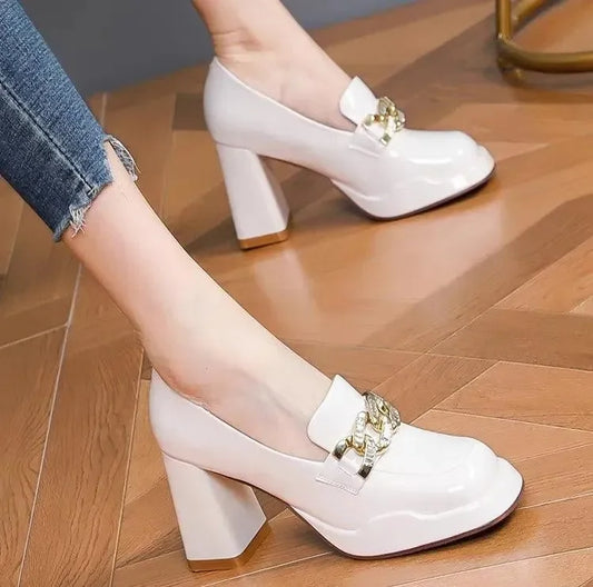 Chunky Patent Leather Platform Pumps -Guocali