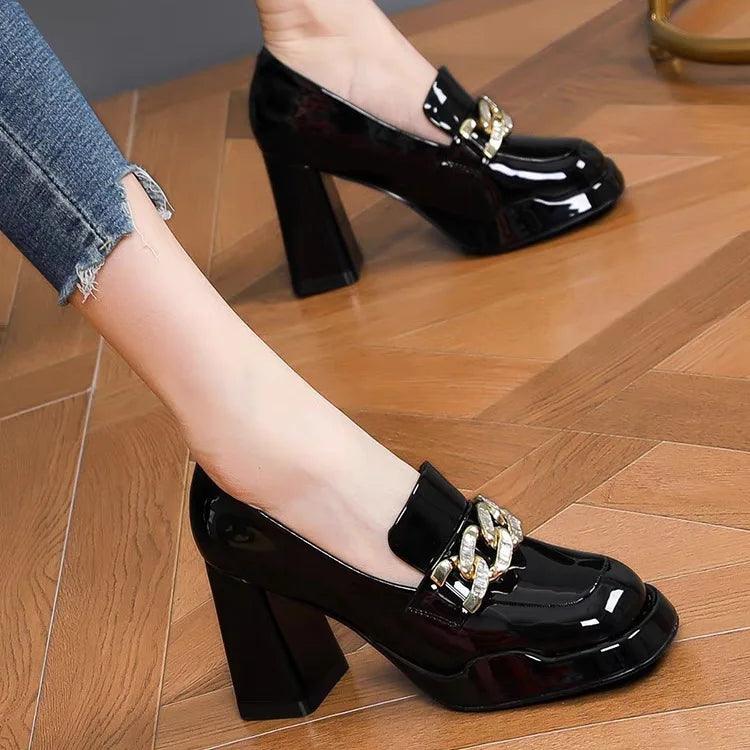 Chunky Patent Leather Platform Pumps - Pumps Shoes - Guocali