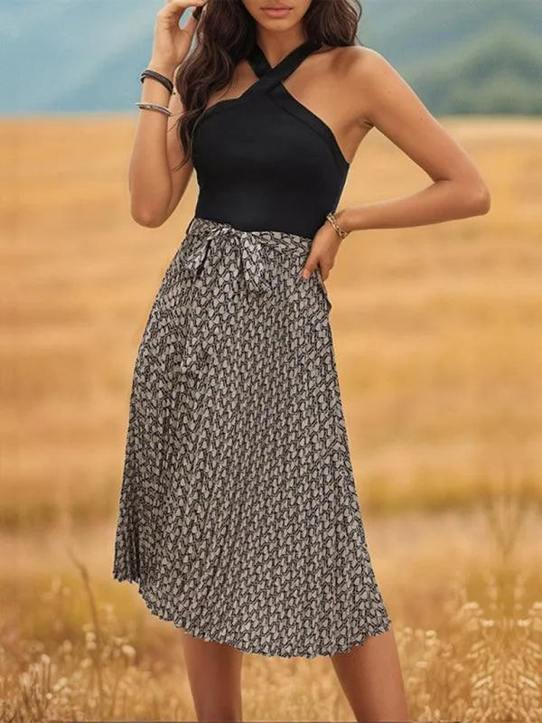Color Block Halter Neck Dress -Guocali