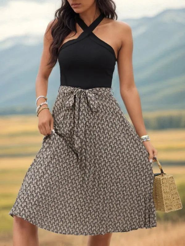 Color Block Halter Neck Dress -Guocali