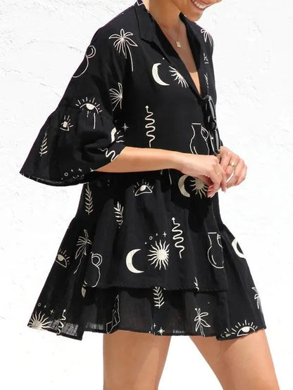 Comfortable Trumpet Sleeve Ethnic Dress -Guocali