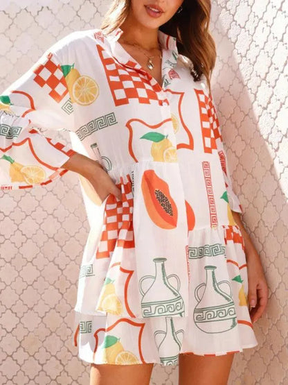 Comfortable Trumpet Sleeve Ethnic Dress -Guocali