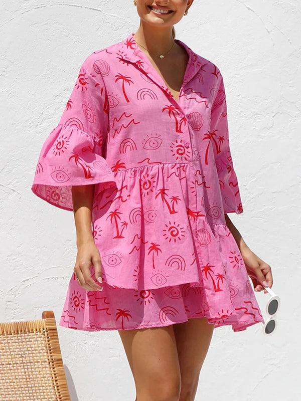 Comfortable Trumpet Sleeve Ethnic Dress - Short Dress - Guocali