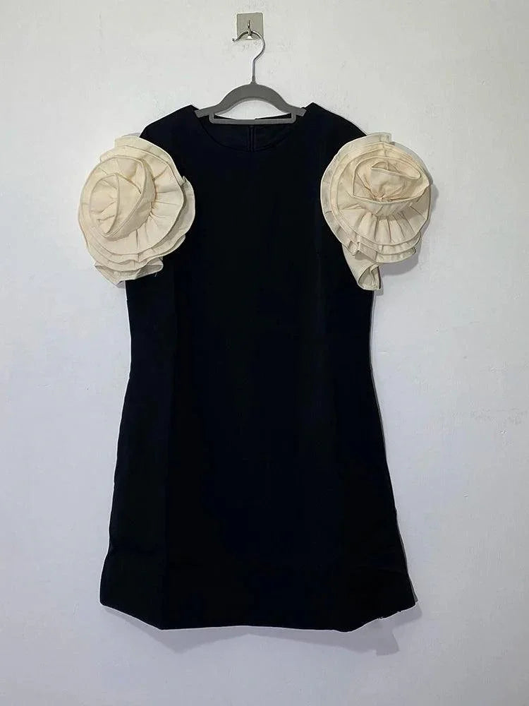 Contrasting Splicing Flower Short Dress -Guocali