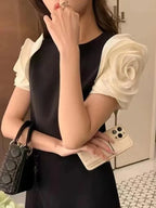 Contrasting Splicing Flower Short Dress -Guocali