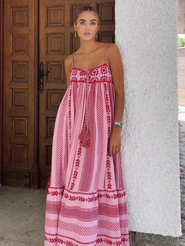 Crochet Patchwork Knitted Ethnic Slip Dress -Guocali