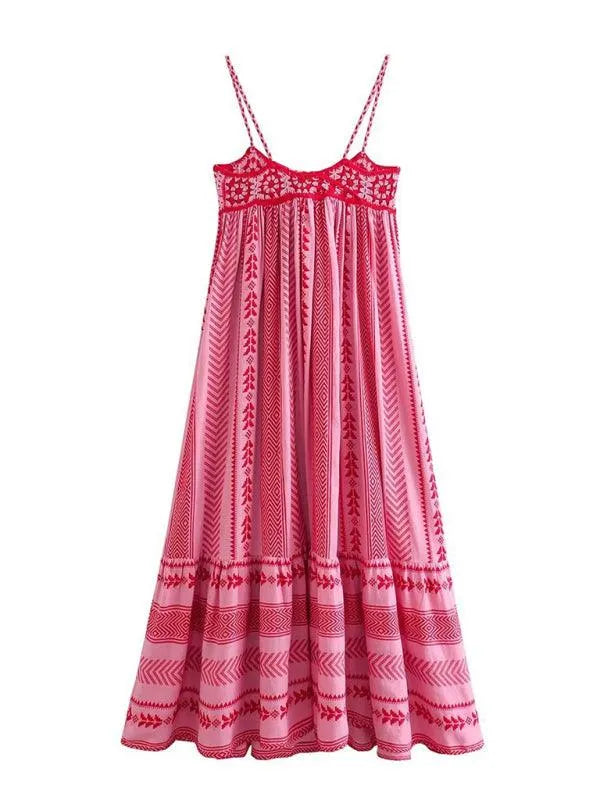 Crochet Patchwork Knitted Ethnic Slip Dress -Guocali