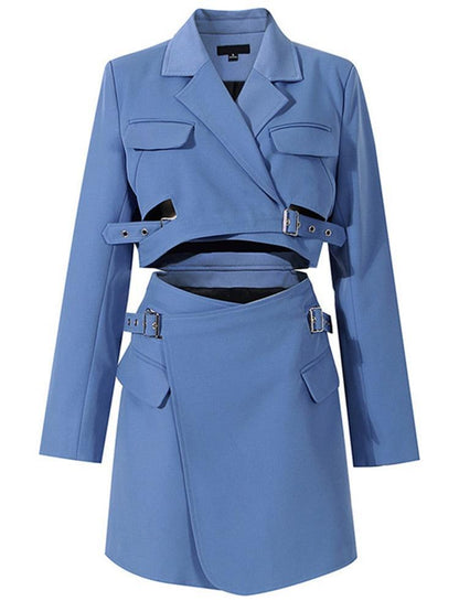 Cross Buckle Women Blazer Dress - Blazer Dress - Guocali