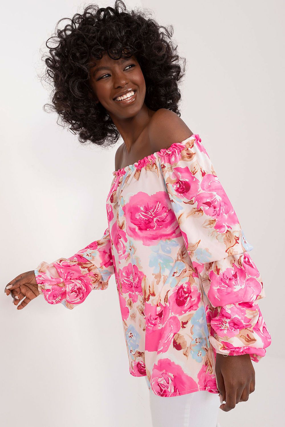 Women's Bardot Blouse - Floral Hip Length