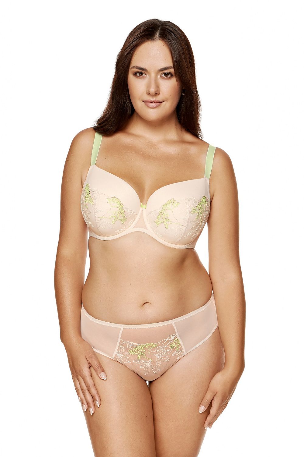 Embroidered Bra Beige Cotton Support-Women Bra-GUOCALI